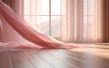 pink fabric in a room with window, 3d render illustrationの素材