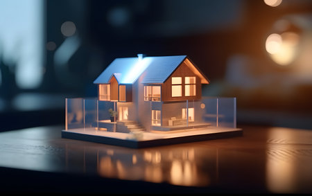 House model on the table. 3d illustration. Selective focus.の素材