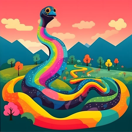 Colorful cartoon snake in the forest. Vector illustration for your designの素材