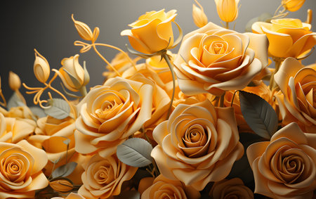Bouquet of yellow roses on gray background. 3d renderingの素材