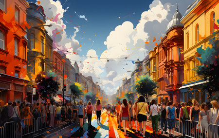 Tourists walk on the street in Istanbul.の素材