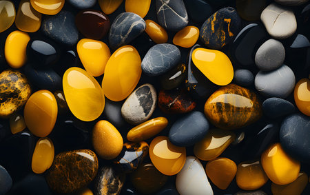Colorful pebbles background. Top view, flat lay.の素材
