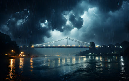 Rain over the Bosphorus Bridge at night, Istanbul, Turkeyの素材