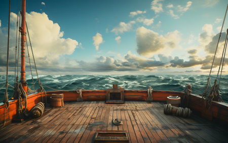 Wooden pier on the background of the sea and sky at sunsetの素材