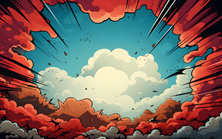 Comic book page background with explosion and clouds. Vector illustration.の素材