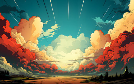 Fantasy landscape with clouds in the sky. Vector illustration. Eps 10の素材