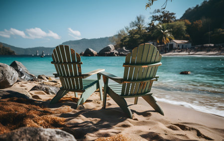 Two chairs on the beach in the tropics. Vacation conceptの素材