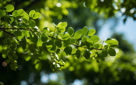 Green leaves background with bokeh and sun light, nature backgroundの素材