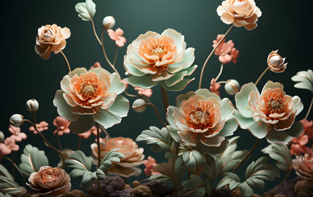 3d illustration of artificial flowers. Floral background for your designの素材