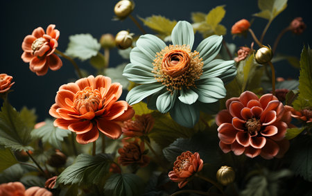Bouquet of dahlias in vase on dark backgroundの素材