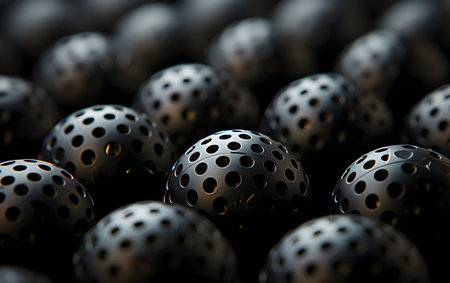 Abstract background of black spheres with holes. 3d render illustration.の素材