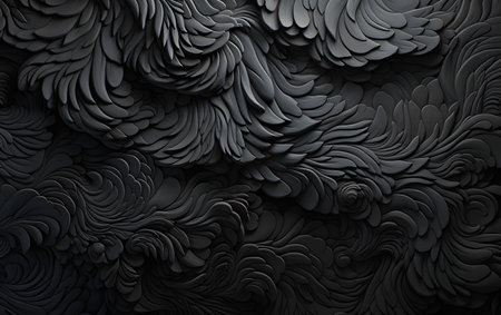 Black abstract background with waves. 3d render, 3d illustration.の素材