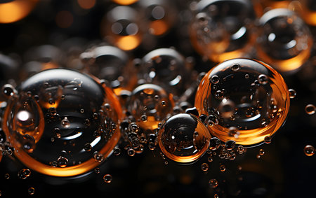 Close-up of water drops on black background. Abstract background.の素材
