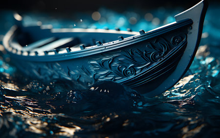 Gondola in the water on a dark background. Close up.の素材