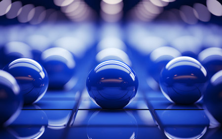 3d render of blue glass balls on a blue background with bokehの素材