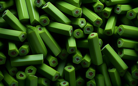 Highly rendering of green pencils in a pile. Abstract background.の素材