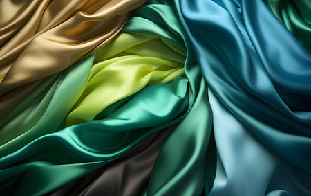Closeup of rippled multicolored silk satin fabricの素材