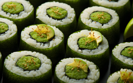 Sushi rolls with cucumber, cream cheese and sesame seedsの素材