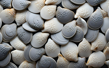 Seashells background. Close up of seashells.の素材