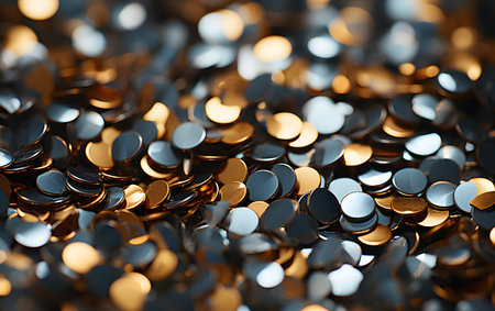 Close-up shot of a stack of gold coins. Shallow depth of fieldの素材