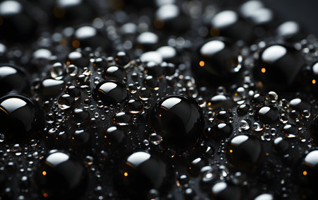 Black drops of water on a black background close-up macro photographyの素材