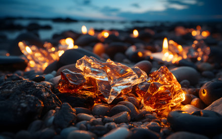 Burning candles on the beach of the Baltic Sea in Poland.の素材