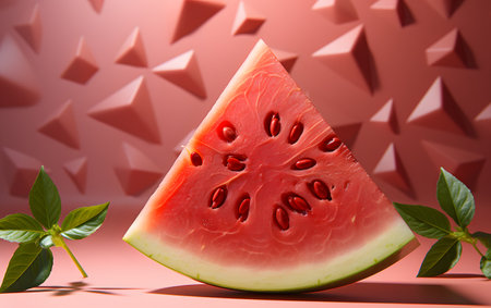 Watermelon slice on a red background. 3d render, 3d illustration.の素材