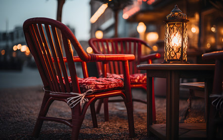 Lanterns on a terrace of a restaurant in Parisの素材