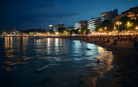Night view of the embankment of Sevastopol, Crimeaの素材