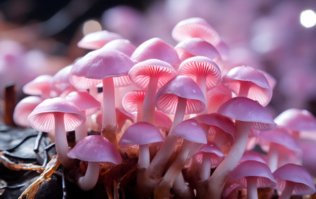 Mushrooms growing in the rainforest. Close-up. Selective focus.の素材