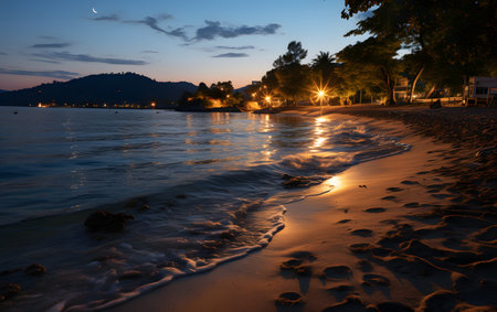 Sunset on the beach of the island of Corfu, Greeceの素材