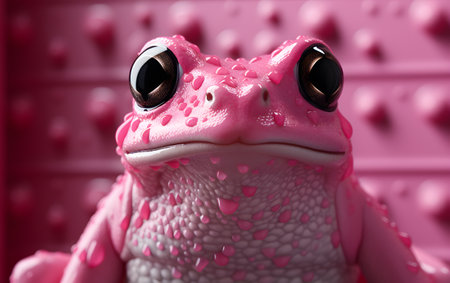 Pink frog with pink eyes on a pink background, close-upの素材