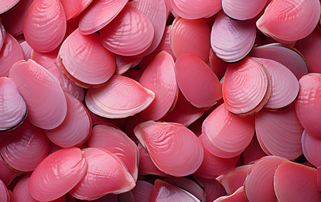 Seashells background. Close up of pink seashells.の素材