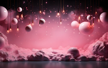 3d render, abstract background with pink balls and lights, space for textの素材