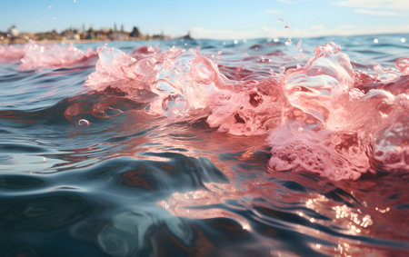 Splashes of pink paint on the surface of the water. abstract backgroundの素材