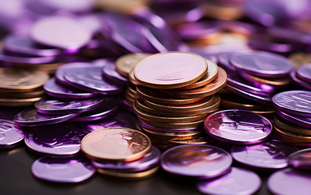 Euro coins money (EUR), currency of European Union over dark backgroundの素材
