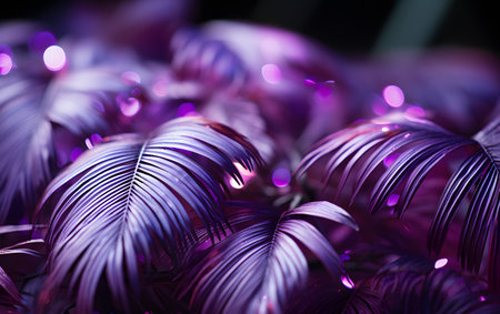 Purple tropical palm leaves background. Close-up. Selective focus.の素材