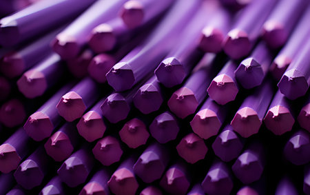 Purple plastic pencils close-up, shallow depth of fieldの素材