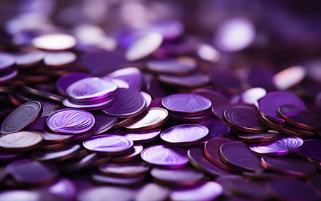 Close-up of a pile of coins with shallow depth of fieldの素材