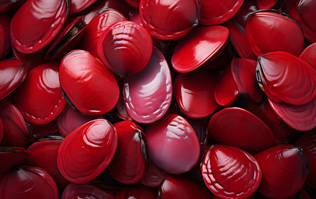 Red heart-shaped jelly beans on white background. 3d illustrationの素材