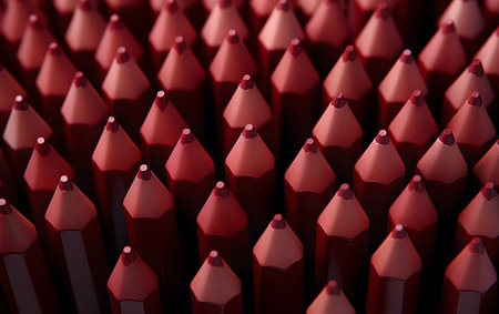 Close-up of red pencils in a row. 3D renderingの素材