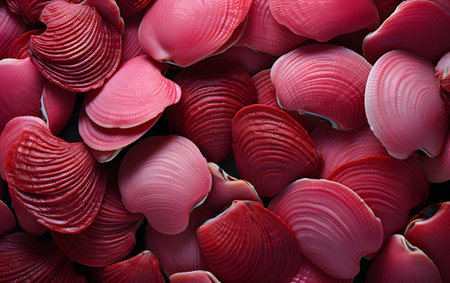 Red seashells on a black background. 3d illustration.の素材