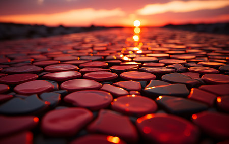 Heart shaped mosaic on the ground at sunset. Valentine's day concept.の素材