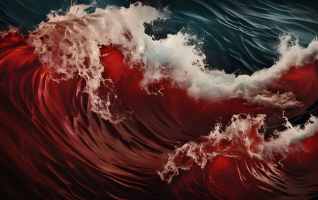3D Illustration of a Red and White Wave Abstract Background Designの素材