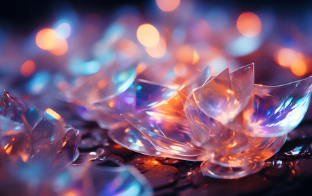 crystal vase on a black background with bokeh effectの素材