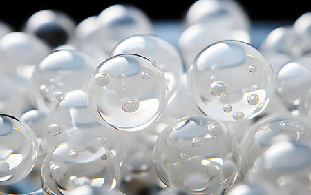 Close-up of a lot of soap bubbles on a black backgroundの素材