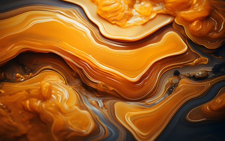 Abstract background of acrylic paint in yellow, orange and black tones.の素材