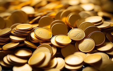 Golden coins with shallow depth of field, business and financial concept.の素材