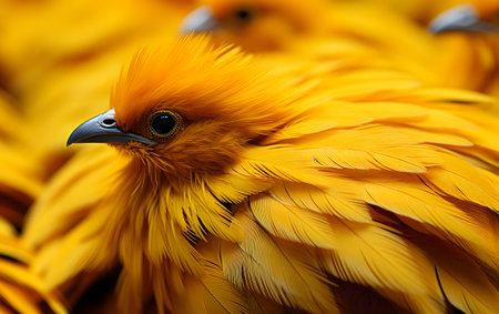 Beautiful yellow parrot bird, close-up of feathers.の素材