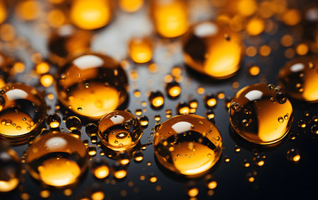 Close-up of oil drops on black background. Macro photography.の素材